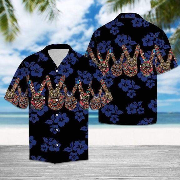 Felacia [Hawaii Shirt] Blue Mandala Peace Symbol V Sign Hippie Hawaiian Aloha Shirts-ZX3132